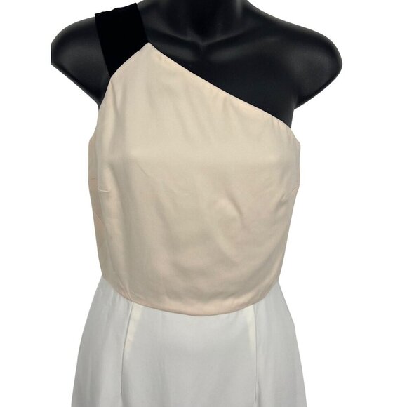 Reiss Riana-Col Block Bodycon Dress 2 White Nude One-Shoulder Sheath Women New - Picture 4 of 8